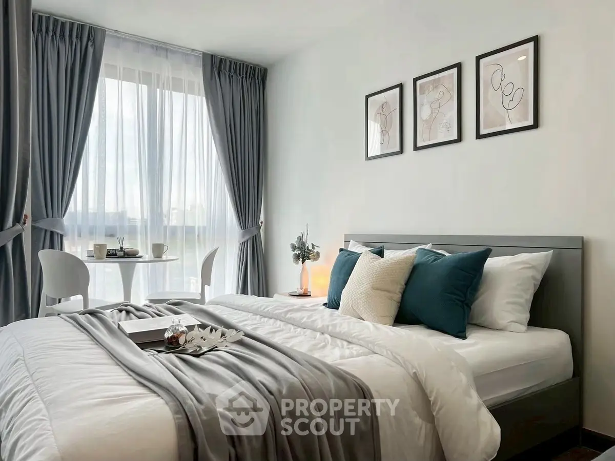 Modern bedroom with elegant decor and natural light