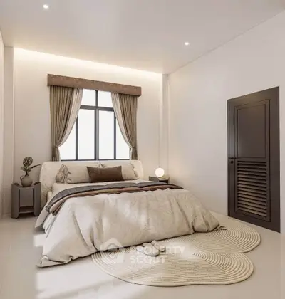 Luxurious bedroom with elegant decor and natural light, featuring a cozy bed and stylish furnishings.
