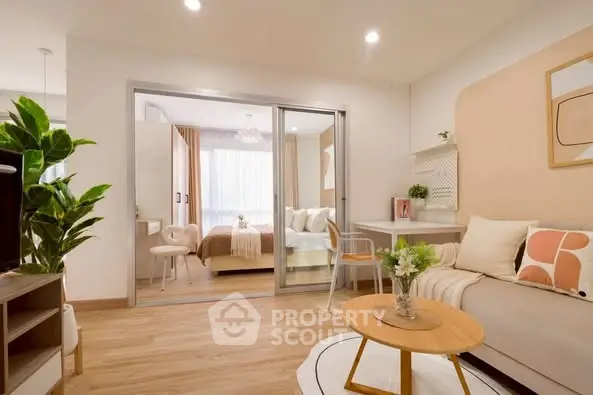 Modern living room with cozy decor and natural light