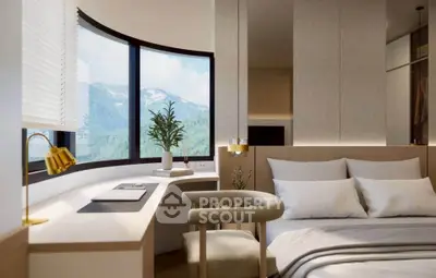 Luxurious bedroom with panoramic mountain view and modern decor