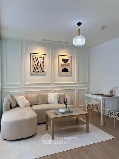 Modern living room with stylish decor and cozy seating area
