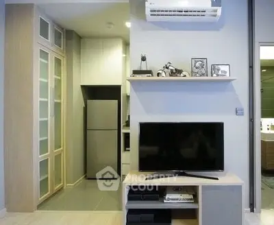 Modern living room with sleek design and air conditioning unit