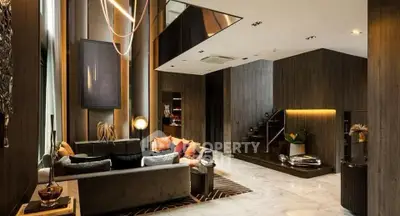 Luxurious modern living room with high ceilings and elegant decor