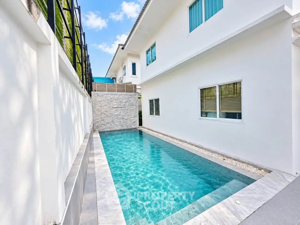 Luxurious modern home with private swimming pool and sleek exterior design.