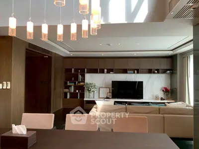 Luxurious modern living room with elegant lighting and stylish decor