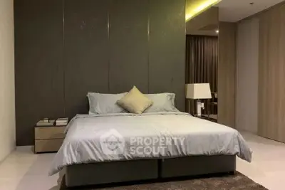 Luxurious bedroom with modern decor and cozy ambiance