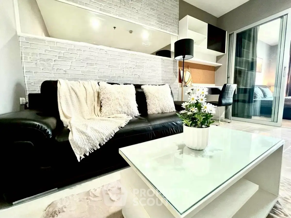 Modern living room with stylish decor and cozy seating area