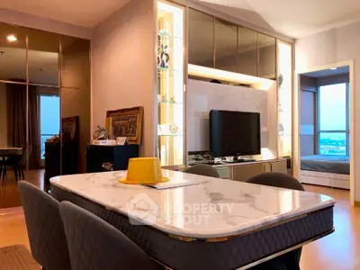 Luxurious modern living room with elegant dining area and stylish decor