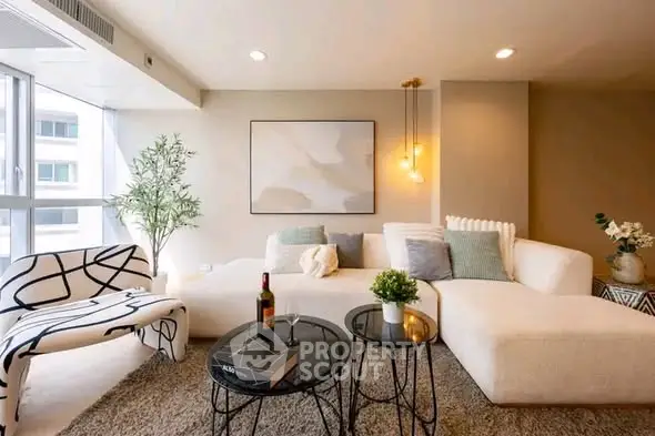 Stylish modern living room with cozy sectional sofa and chic decor
