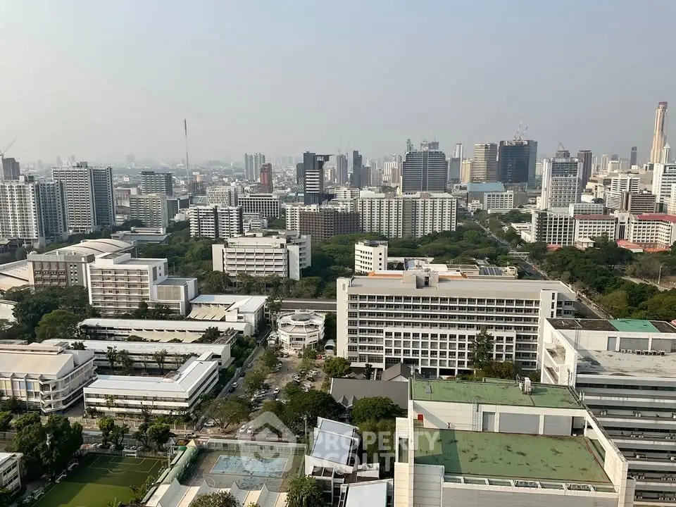 Stunning cityscape view showcasing a vibrant urban skyline with lush greenery and modern architecture.