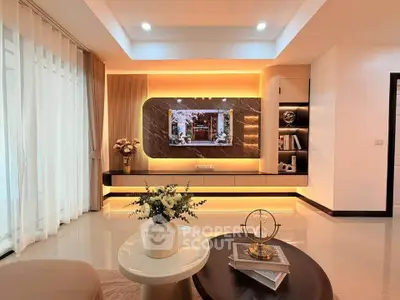 Luxurious modern living room with elegant lighting and stylish decor