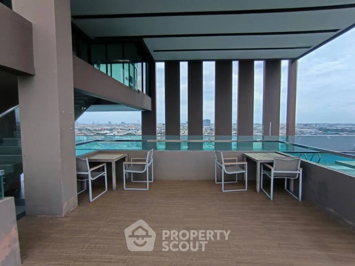 Stunning rooftop terrace with panoramic city views and modern seating area.