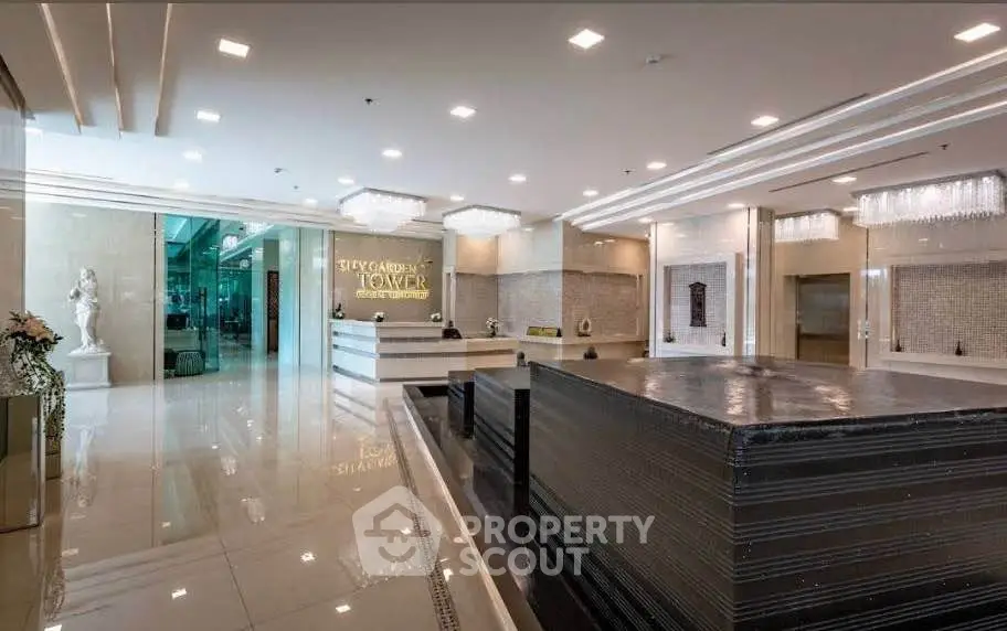 Luxurious building entrance with modern design and elegant decor