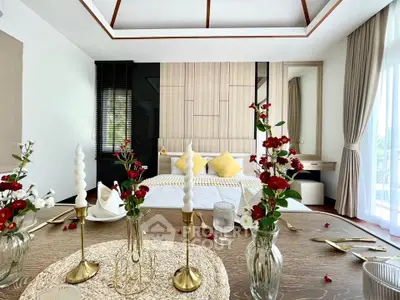 Luxurious bedroom with elegant decor and natural light