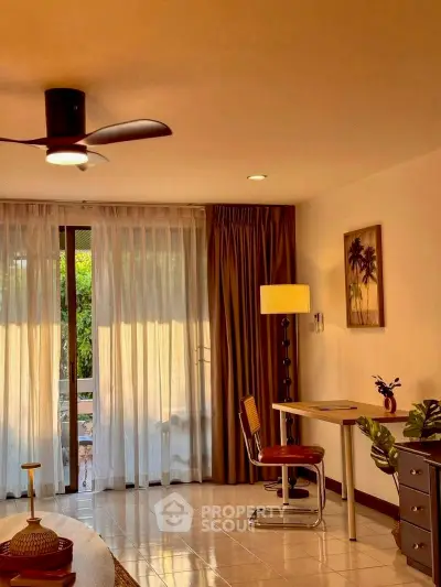 Cozy living room with modern decor and natural light