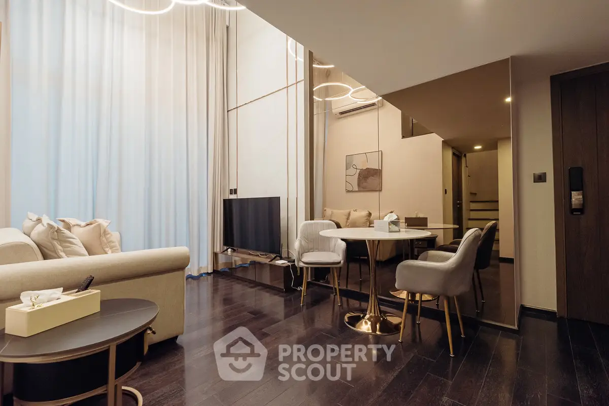 Luxurious modern living room with elegant furniture and ambient lighting