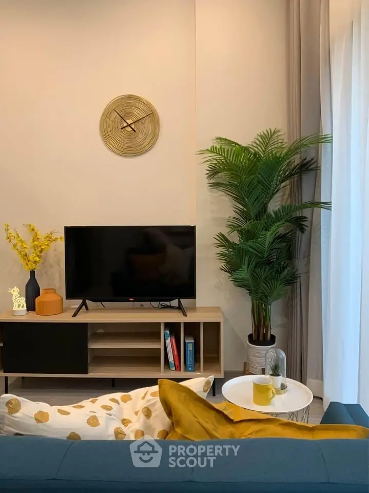 Modern living room with stylish decor and cozy seating area