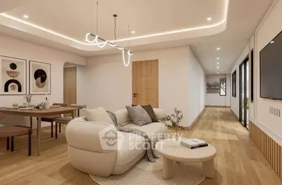 Modern living room with stylish furniture and elegant lighting in a spacious open layout.