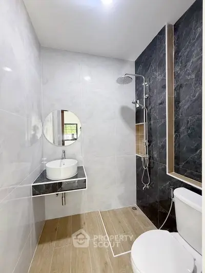 Modern bathroom with sleek fixtures and elegant tile design