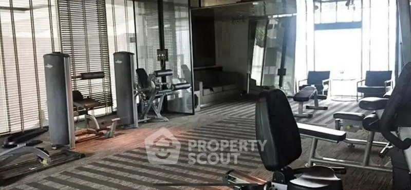 Spacious modern gym with state-of-the-art fitness equipment and large windows.