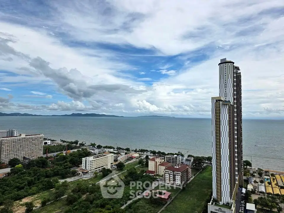 Stunning ocean view from high-rise building in coastal cityscape
