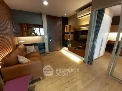 Modern living room with stylish decor and warm lighting