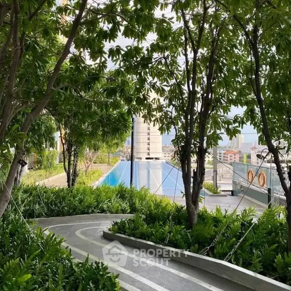 Lush rooftop garden with city views and modern design