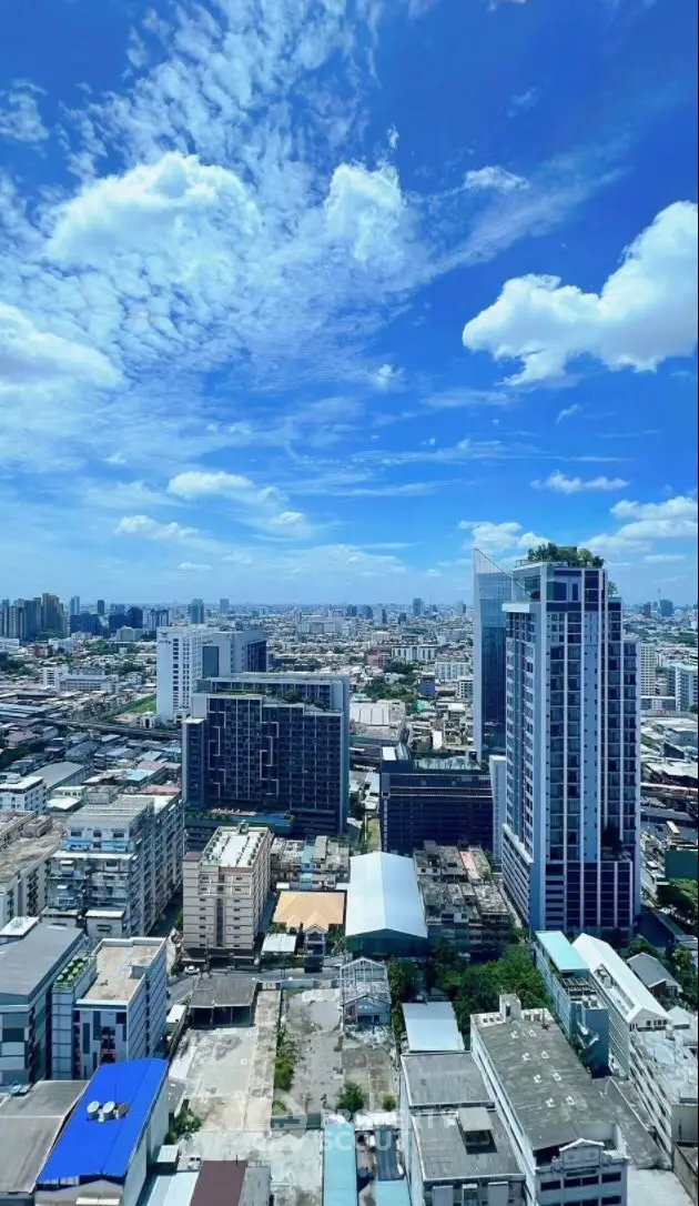 Stunning cityscape view from high-rise building with clear blue sky