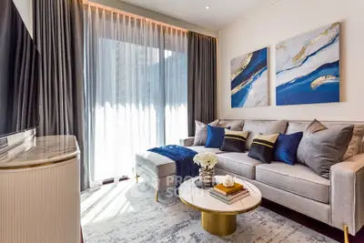 Luxurious modern living room with elegant decor and natural light