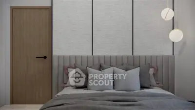 Modern bedroom with stylish decor and cozy bedding