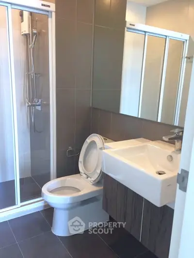 Modern bathroom with sleek design and glass shower enclosure