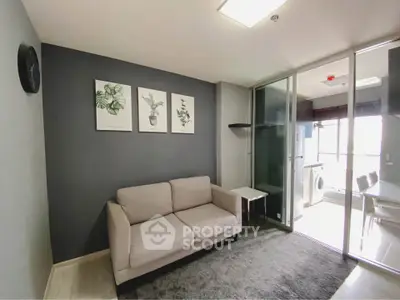 Modern living room with cozy sofa and stylish decor in a bright apartment