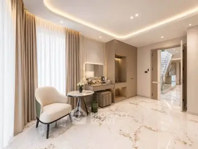 Luxurious modern living room with elegant marble flooring and stylish furniture
