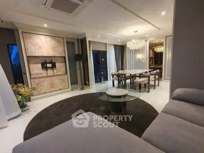 Luxurious modern living room with elegant dining area and stylish decor
