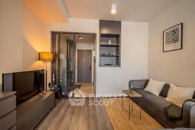 Modern living room with sleek design and cozy ambiance