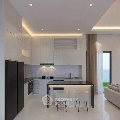 Modern kitchen with sleek cabinetry and open layout in luxury home
