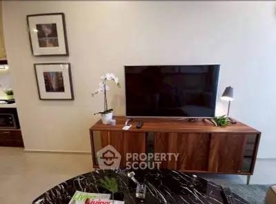 Modern living room with sleek TV setup and stylish decor