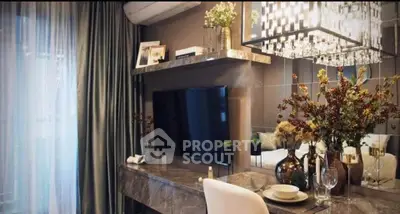 Luxurious living room with elegant decor and modern TV setup