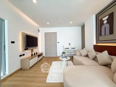 Modern living room with stylish decor and cozy seating area
