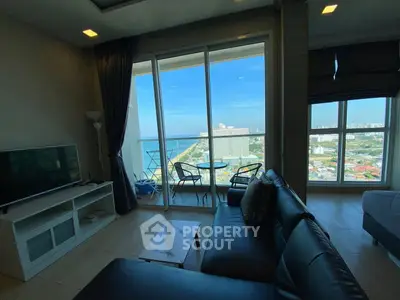 Luxurious living room with stunning ocean view and modern furnishings