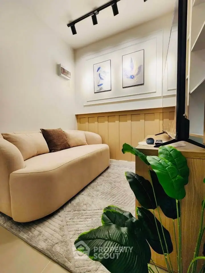 Cozy living room with modern sofa and stylish decor