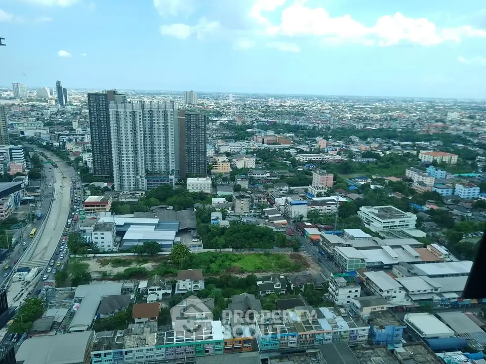 Stunning aerial view of urban landscape with high-rise buildings and sprawling cityscape.