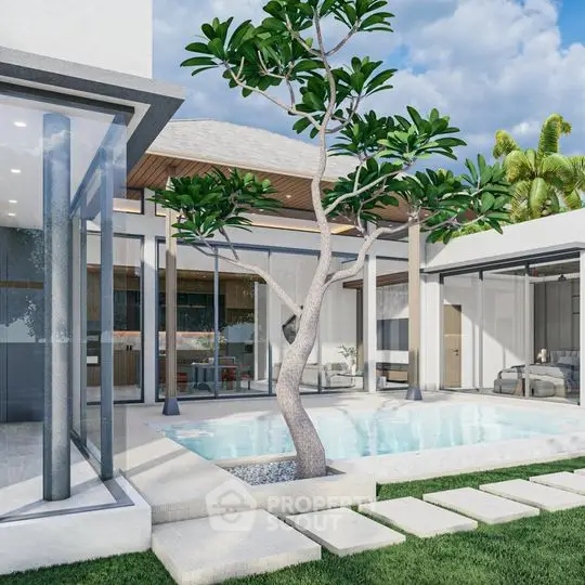 Luxurious modern villa with private pool and lush garden