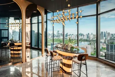 Luxurious high-rise apartment with panoramic city views and modern interior design.