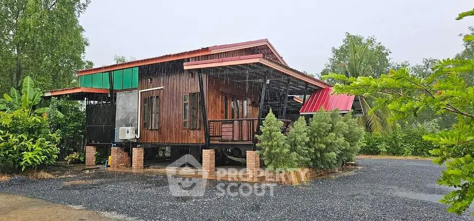 Charming rustic wooden house with lush greenery and spacious outdoor area