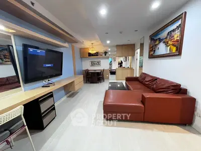 Spacious modern living room with stylish decor and comfortable seating