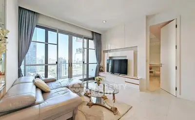 Luxurious living room with panoramic city view and elegant furnishings