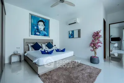 Luxurious modern bedroom with stylish decor and air conditioning