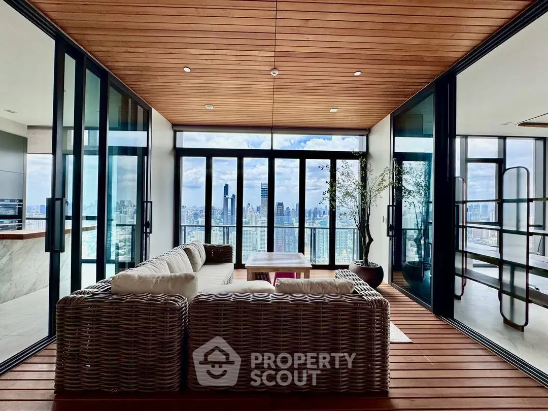 Luxurious living room with stunning city view and modern design