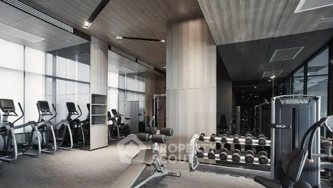 Modern gym with state-of-the-art equipment in luxury residential building.